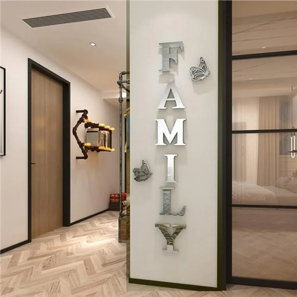 Family Wall Decor Letter Signs Acrylic Mirror Stickers Decorations Living Room
